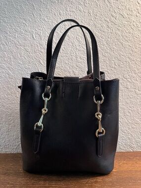 Kate Landry Black Mini Tote Bag Structured Genuine Leather Gold Hardware